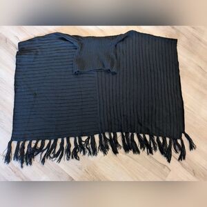 The Limited Black Ribbed Fringe Poncho Sweater